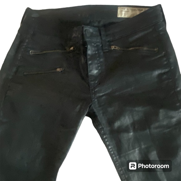 Rag & Bone Jeans Womens Size 27 Black Moto Coated Zippers Biker Edgy Ankle USA - Picture 2 of 8